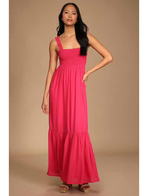 Lulus Wish Come True Pink Smocked Tie-Back Maxi Dress