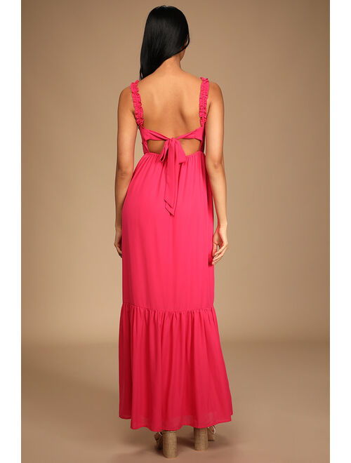 Lulus Wish Come True Pink Smocked Tie-Back Maxi Dress