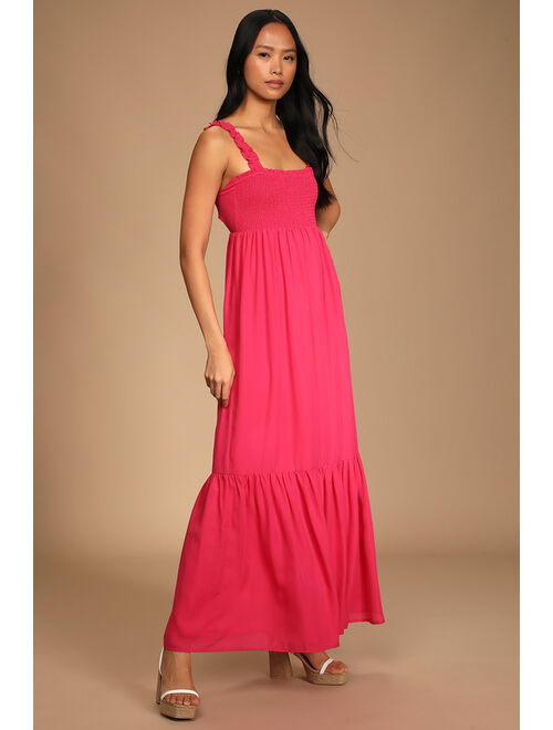 Lulus Wish Come True Pink Smocked Tie-Back Maxi Dress