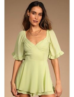 Spring Love Light Green Ruffled Short Sleeve Romper