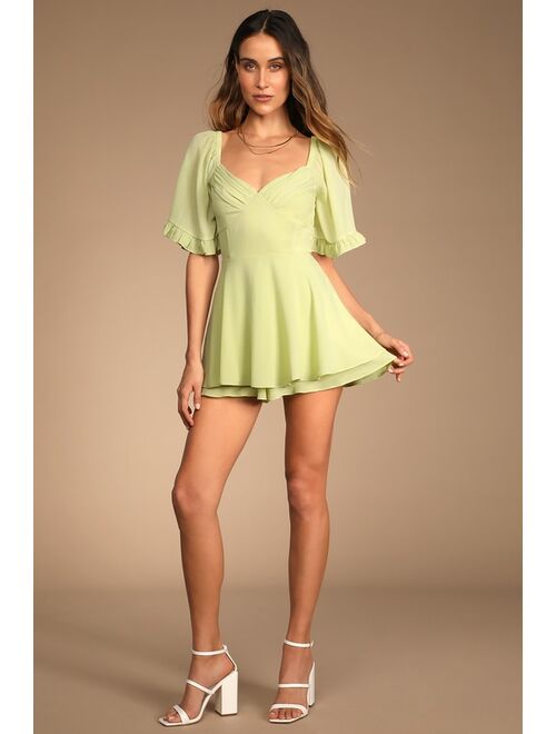 Lulus Spring Love Light Green Ruffled Short Sleeve Romper