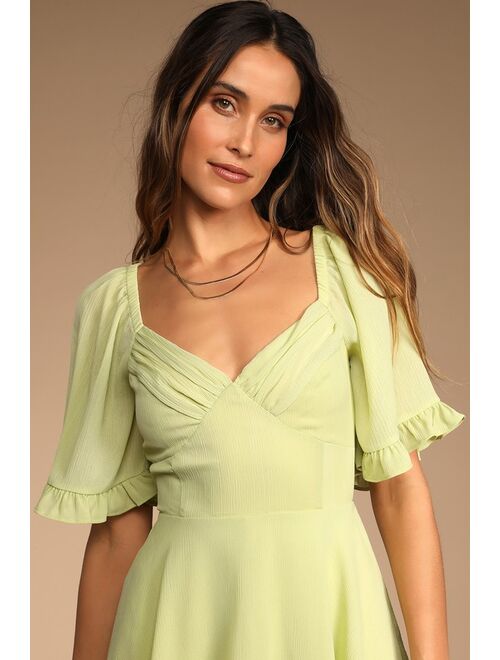 Lulus Spring Love Light Green Ruffled Short Sleeve Romper