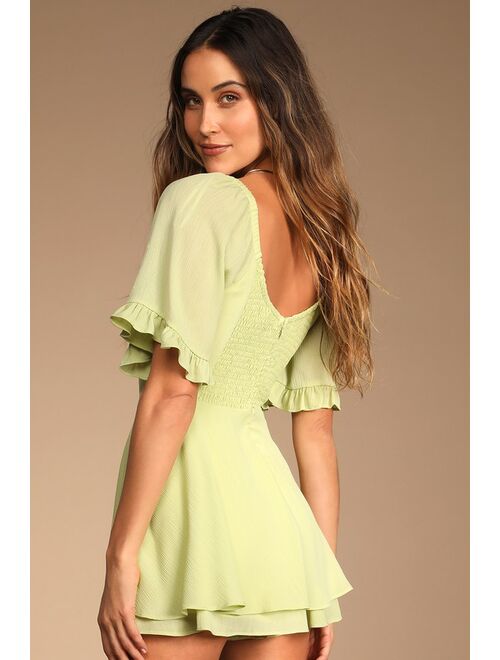 Lulus Spring Love Light Green Ruffled Short Sleeve Romper