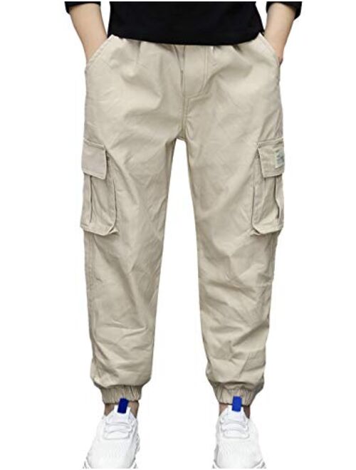 TLAENSON Boys Cargo Joggers Pants Elastic Waist Casual Jogging Trousers Bottom for Kids 5-15 Years