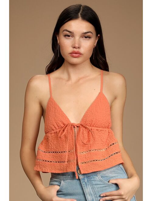 Lulus Summer Bash Orange Crinkle Tie-Front Cropped Cami Top