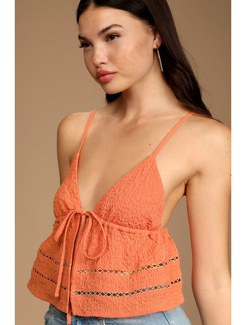 Lulus Summer Bash Orange Crinkle Tie-Front Cropped Cami Top