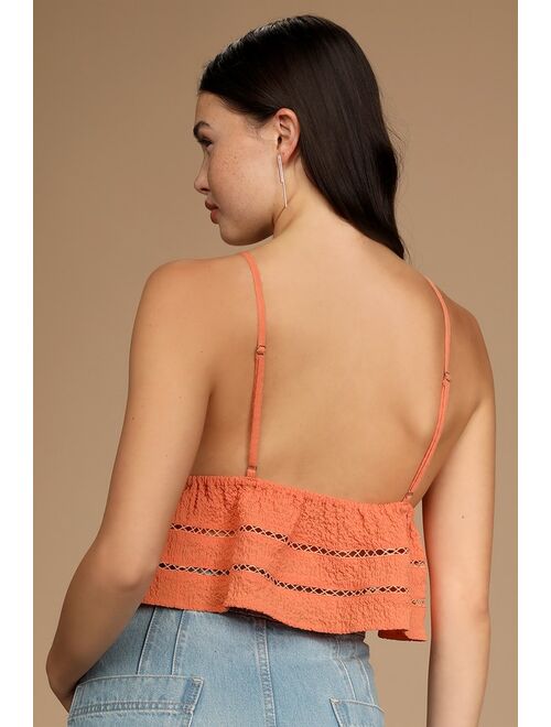 Lulus Summer Bash Orange Crinkle Tie-Front Cropped Cami Top