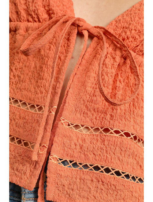 Lulus Summer Bash Orange Crinkle Tie-Front Cropped Cami Top