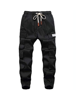 TLAENSON Boys Cargo Pants Cotton Casual Pants Drawstring Loose Jogging Bottoms Elastic Cuffed Cargo Joggers