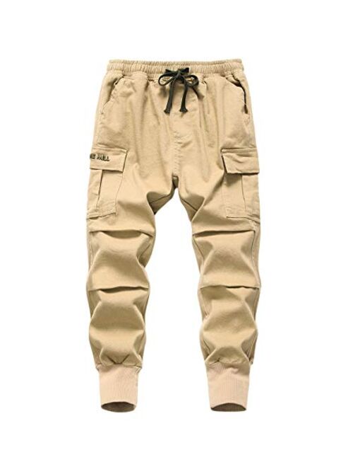 TLAENSON Boys Joggers Cargo Pants for Boys Drawstring Elastic Waist Cotton Twill Jogging School Pants