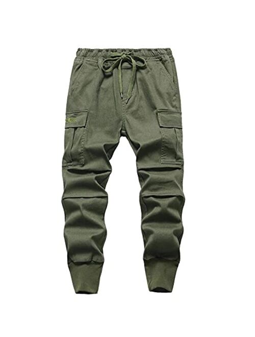 TLAENSON Boys Joggers Cargo Pants for Boys Drawstring Elastic Waist Cotton Twill Jogging School Pants