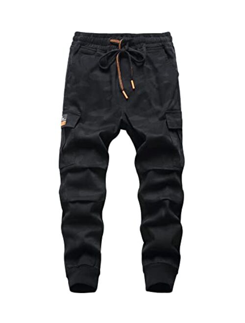 TLAENSON Boys Joggers Cargo Pants for Boys Drawstring Elastic Waist Cotton Twill Jogging School Pants