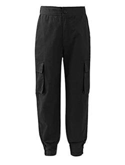 easyforever Boys' Cargo Jogger Pants Casual Sport Athletic Trousers Elastic Waist Overalls Sweatpants Cuffed Bottoms