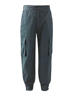 easyforever Boys' Cargo Jogger Pants Casual Sport Athletic Trousers Elastic Waist Overalls Sweatpants Cuffed Bottoms