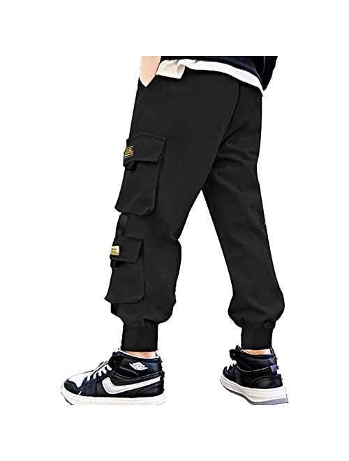 easyforever Boys' Cargo Jogger Pants Casual Sport Athletic Trousers Elastic Waist Overalls Sweatpants Cuffed Bottoms