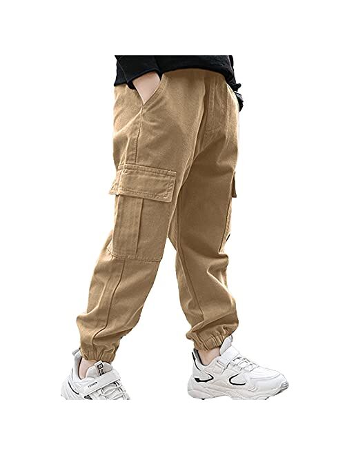 easyforever Boys' Cargo Jogger Pants Casual Sport Athletic Trousers Elastic Waist Overalls Sweatpants Cuffed Bottoms