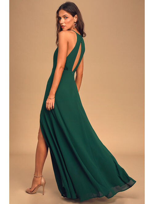 Lulus Romantic Mood Hunter Green Lace Sleeveless Maxi Dress