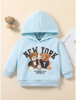 Baby Bear And Letter Graphic Hoodie