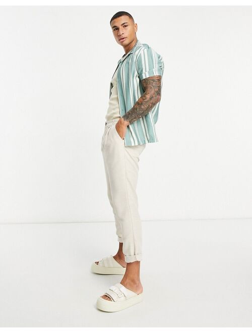 ASOS DESIGN regular revere linen stripe shirt in sage green