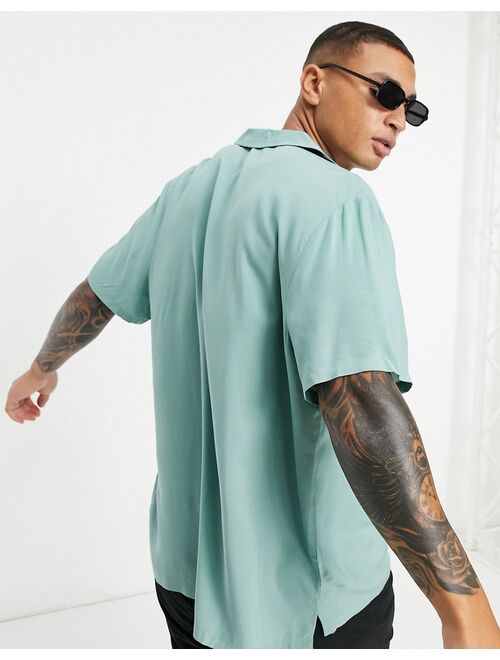 ASOS DESIGN relaxed viscose shirt with revere collar in light teal