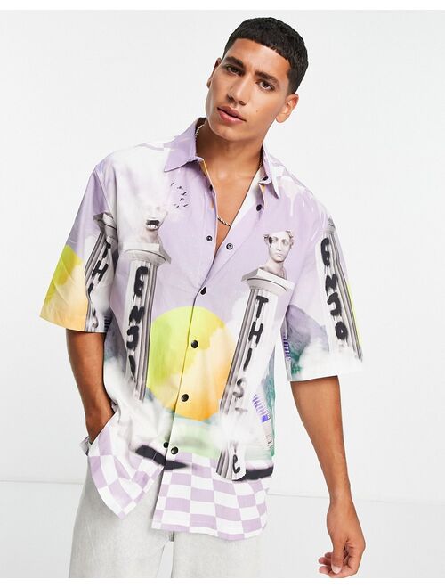 Bershka oversized printed shirt in lilac