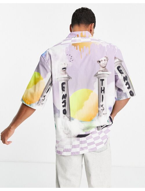 Bershka oversized printed shirt in lilac