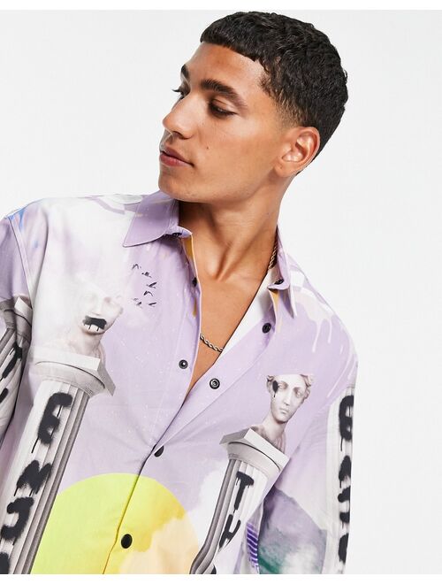 Bershka oversized printed shirt in lilac