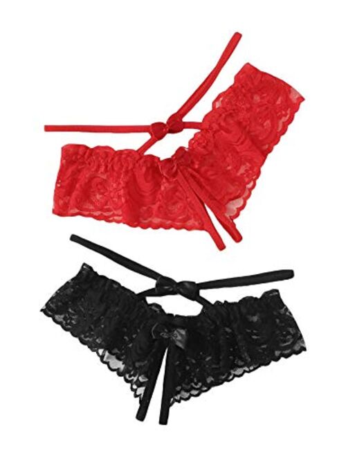 Buy WDIRARA Women's 2 Pack Floral Lace Criss Cross Crotchless Panties ...