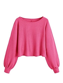 Women's Casual Solid Ribbed Knit Raglan Long Sleeve Crop Top T Shirt