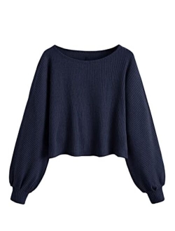 Women's Casual Solid Ribbed Knit Raglan Long Sleeve Crop Top T Shirt