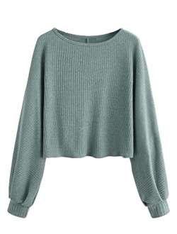 Women's Casual Solid Ribbed Knit Raglan Long Sleeve Crop Top T Shirt