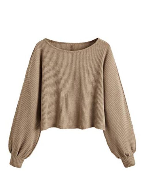 SweatyRocks Women's Casual Solid Ribbed Knit Raglan Long Sleeve Crop Top T Shirt