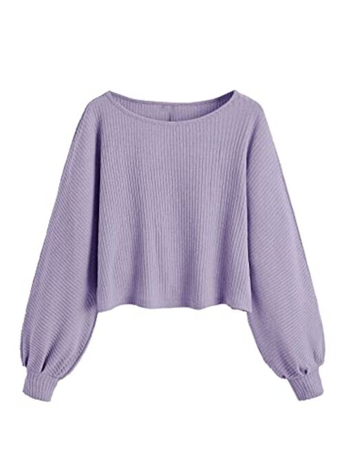 SweatyRocks Women's Casual Solid Ribbed Knit Raglan Long Sleeve Crop Top T Shirt