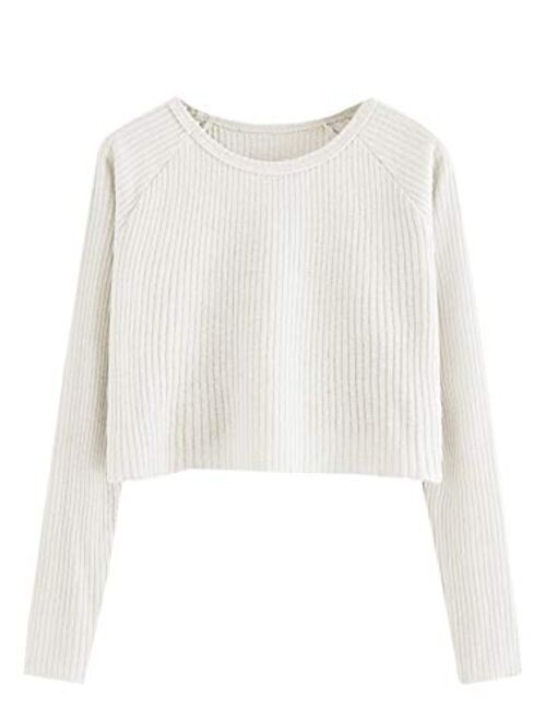 SweatyRocks Women's Casual Solid Ribbed Knit Raglan Long Sleeve Crop Top T Shirt