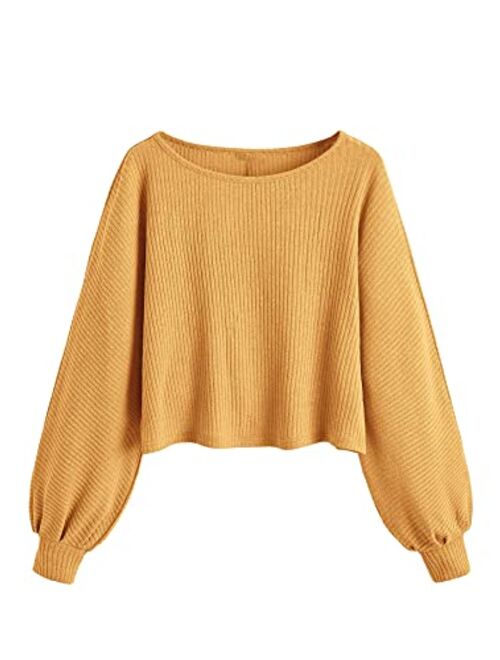 SweatyRocks Women's Casual Solid Ribbed Knit Raglan Long Sleeve Crop Top T Shirt