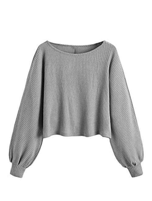 SweatyRocks Women's Casual Solid Ribbed Knit Raglan Long Sleeve Crop Top T Shirt