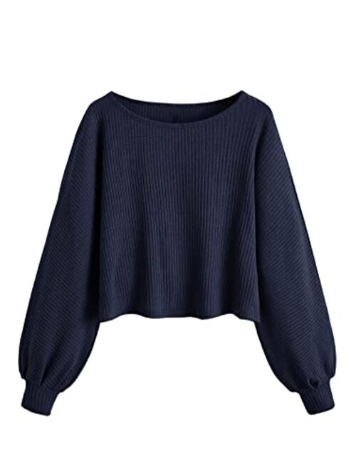 SweatyRocks Women's Casual Solid Ribbed Knit Raglan Long Sleeve Crop Top T Shirt