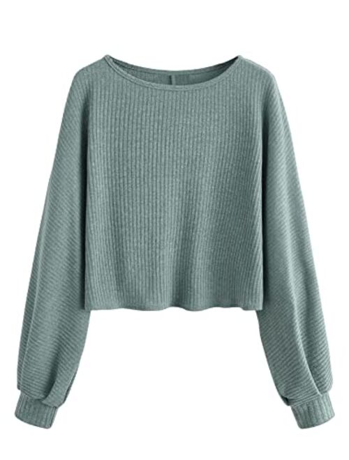 SweatyRocks Women's Casual Solid Ribbed Knit Raglan Long Sleeve Crop Top T Shirt