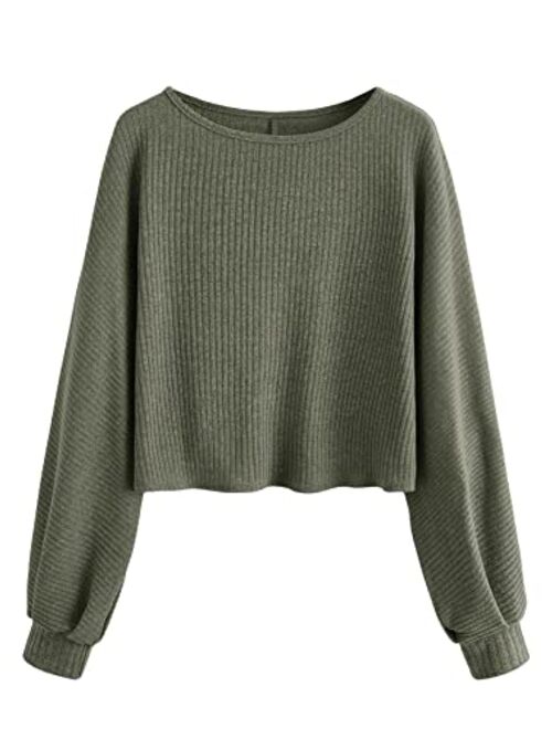 SweatyRocks Women's Casual Solid Ribbed Knit Raglan Long Sleeve Crop Top T Shirt