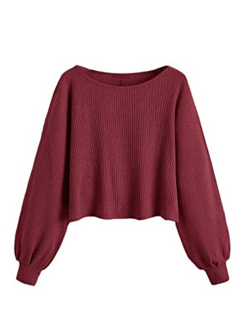 SweatyRocks Women's Casual Solid Ribbed Knit Raglan Long Sleeve Crop Top T Shirt