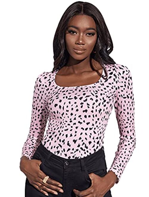 SweatyRocks Women's Long Sleeve Scoop Neck Tee Top Slim Fit Ribbed Knit T-Shirt