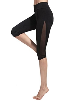 Women's Mesh Panel Capri Leggings Workout Yoga Running Crop Pants