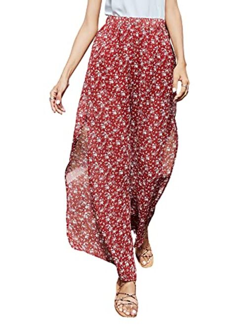 SweatyRocks Women's Boho Split High Waist Drawstring Wide Loose Leg Pants