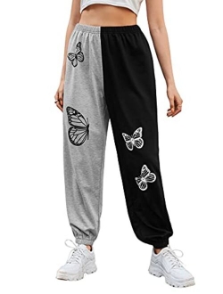 Women's Soft Elastic Waist Color Block Sporty Running Jogger Sweatpants