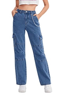 Women's Casual Boyfriend Jeans High Rise Denim Pants with Pocket