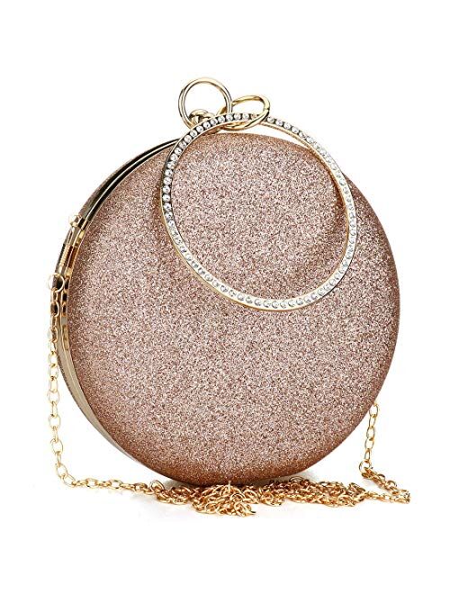 Gets Women Top Handle Handbags Tote Bag Purse Clutch Bag With Chain Circular Ring With Rhinestone