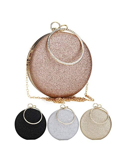 Gets Women Top Handle Handbags Tote Bag Purse Clutch Bag With Chain Circular Ring With Rhinestone