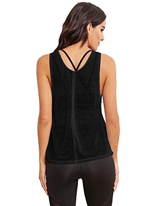 SweatyRocks Women's Sleeveless Scoop Neck Shirt Contract Mesh Racerback Tank Top