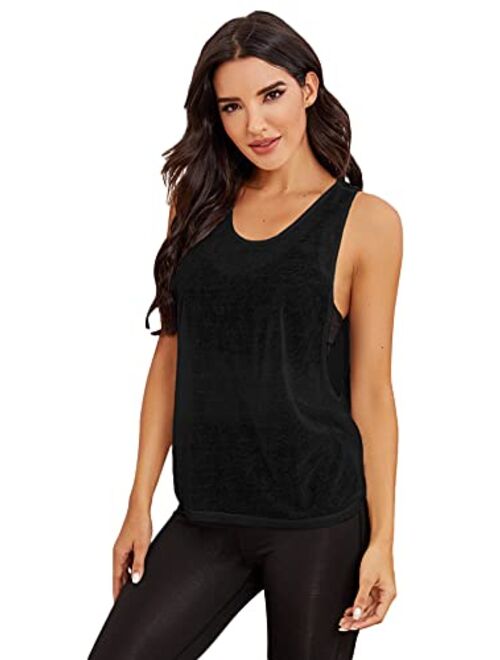 SweatyRocks Women's Sleeveless Scoop Neck Shirt Contract Mesh Racerback Tank Top