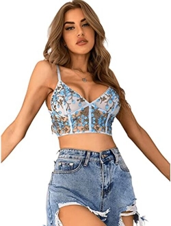 Women's Spaghetti Strap Lace Camisole Bustier Solid Crop Cami Top